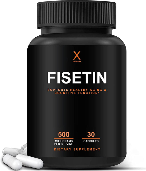 HUMANX Fisetin 500mg - 98% Pure Fisetin Supplement - Powerful Serving Size (Similar to Apigenin, Luteolin, Quercetin) Senolytic Activator - Natural Polypheonols - USA Made, Non-GMO Fisetin Capsules