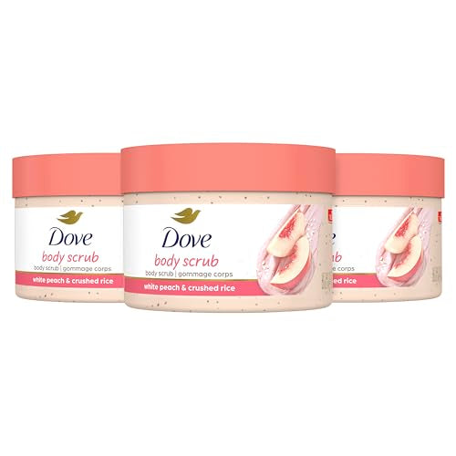 Dove Body Scrub White Peach & Crushed Rice 3 Count for Visibly Silky-Smooth, Nourished Skin, with ΒΌ Moisturizing Cream, 10.5 oz