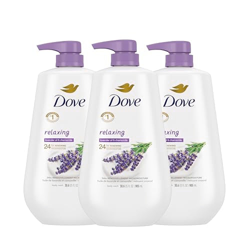 Dove Body Wash with Pump Relaxing Lavender Oil & Chamomile 3 Count for Renewed, Healthy-Looking Skin Gentle Skin Cleanser with 24hr Renewing MicroMoisture 30.6 oz