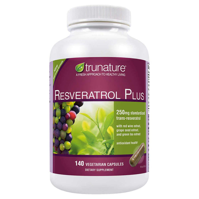 TruNature Resveratrol Plus Standardized Trans-Resveratrol 250 Milligram, 140 Vegetarian Capsules