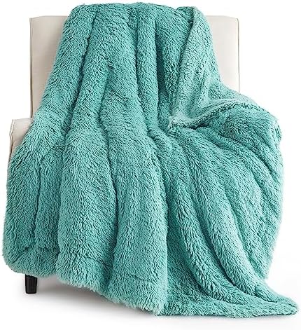 Bedsure Fluffy Green Throw Blanket Gifts for Women, Men, Soft Fleece Cozy Fuzzy Sherpa Plush Warm Minky Thick Faux Fur Throws for Couch, Bed, Green Decor House Blanket Gifts for Mom Dad, 50x60
