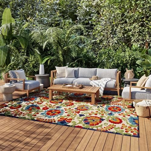 Nourison Home Aloha Indoor/Outdoor Multicolor 7'10'' x 10'6'' Area--Rug, Easy--Cleaning, Non Shedding, Bed Room, Living Room, Dining Room, Backyard, Deck, Patio (8x11)
