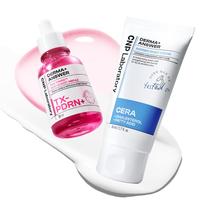 CNP Clear Skin Derma Duo - PDRN Pink Toning Serum + Skin Barrier Reset Cream Bundle | Pore Minimizer & Strengthen Skin Barrier