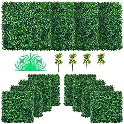 VEVOR 12PCS 20x20inch Grass Wall Panels, Boxwood Hedge Wall Panels, Artificial Grass Backdrop Wall 1.6", Privacy Hedge Screen UV Protected for Outdoor Indoor Garden Fence Backyard