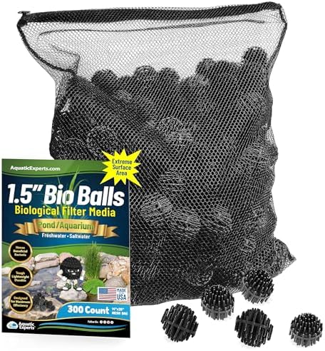 Aquatic Experts Bio Balls Filter Media Bulk, 1.5 Inch Large Bio Balls for Pond & Aquarium Filters, Pond Filter Media for Outdoor Ponds, (300 Count with 14" x 20" Mesh Bag, 1.5 Inch)