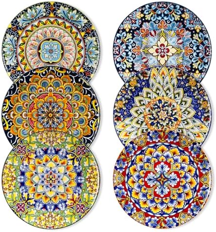 vancasso Salad Plates Set of 6-8.5 Inch Ceramic Dessert Plate, Small Dinner Plate Set, Microwave, Oven and Dishwasher Safe, Colorful Bohemian Style Dishes for Kitchen