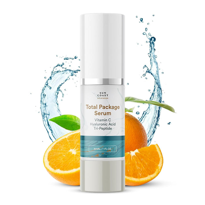 Sun Coast Sciences - Total Package Serum, All-In-One Vitamin C, Hyaluronic Acid, Peptides Serum For Face, Anti-Aging Facial Super Serum for Wrinkles, Brightening, Dark Spots - 1 fl oz