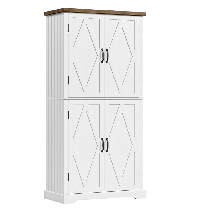 HOSTACK 64" Tall Pantry Cabinet, Modern Farmhouse Kitchen Pantry, Wood Bathroom Storage Cabinet, Large Bookcase, 4 Doors|Adjustable Shelves, for Dining Room, Living Room, Home Office, White