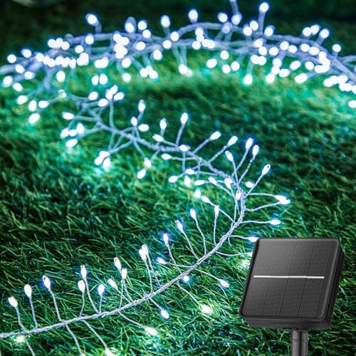 Brightown Solar Lights for Outside, 9.8Ft 120 LED Solar String Lights Outdoor Waterproof, 8 Modes Firecracker Balcony Light for Tree Patio Christmas Party Wedding Decor (Pure White)