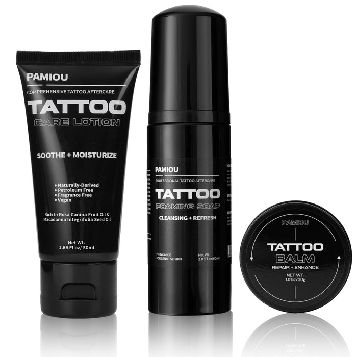 Pamiou Tattoo Aftercare Kit For New Tattoos, Include Tattoo Balm, Tattoo Lotion, Tattoo Soap, Quick Healing, Soothing, Naturally-Derived, Petroleum-Free, Fragrance Free (3 Piece Set)