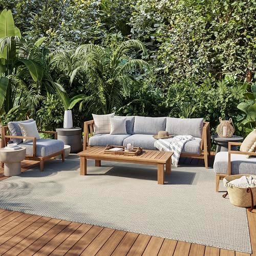 Nourison Courtyard Indoor/Outdoor Ivory Silver 8' x 10' Area Rug, Geometric, Easy Cleaning, Non Shedding, Bed Room, Living Room, Dining Room, Deck, Patio, Backyard (8x10)