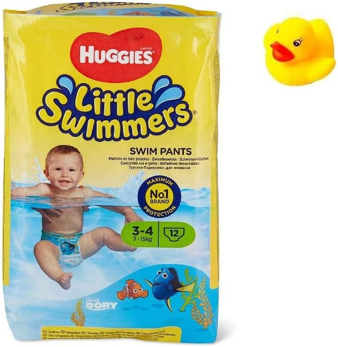 Small - Little Swimmers Disposable Swim Diapers, (15lb-33lb.), 12-Count Bonus Rubber Duckie Pool Toy