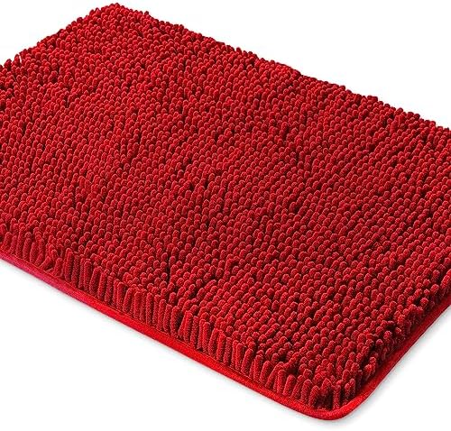 Yeaban Red Bathroom Rugs โ Thick Chenille Bath Mats | Absorbent and Washable Bath Rug Non-Slip, Plush and Soft Rugs for Bathroom, Kitchen, Shower, Sink - 17" x 24"