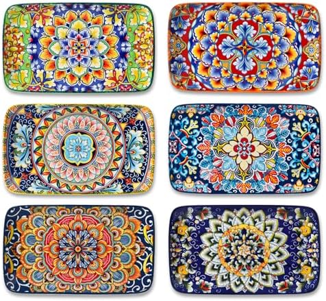 vancasso Simi 6-Piece Ceramic Salad Plates Set - 8.5 Inch, Rectangular Dessert Plates for Sushi, Appetizer, Cake - Microwave & Oven Safe, Porcelain Plates for Kitchen Decor