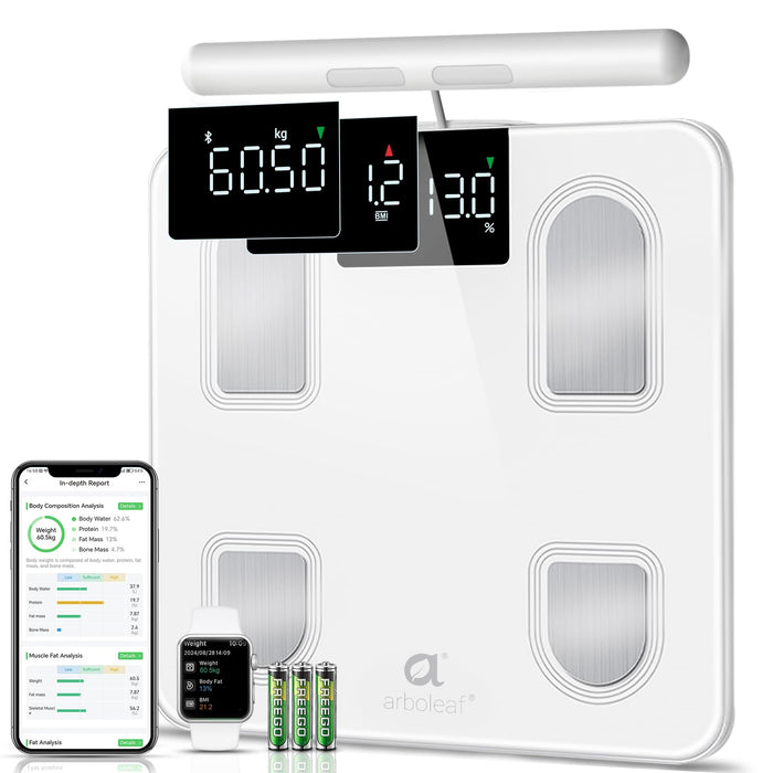 arboleaf Scale for Body Weight, Bluetooth Smart Digital Weighing Scales with 8 Electrode, High Precision 26 Body Composition Analyzer for BMI Muscle Mass