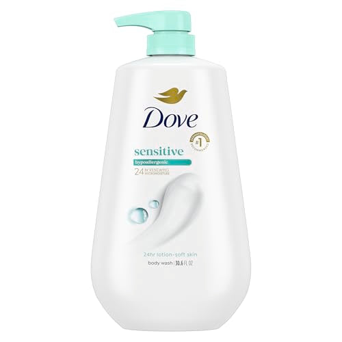 Dove Body Wash with Pump Sensitive Skin For 24hr Lotion-Soft Skin Moisturizing Skin Cleanser Gentle Hypoallergenic Formula with No Sulfates No Parabens 30.6 oz