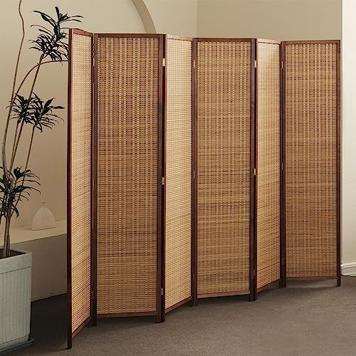 6 Panel Room Divider and Folding Screen Room Divider,Bamboo Room Divider for Room Separation,67" H x 92.1" W