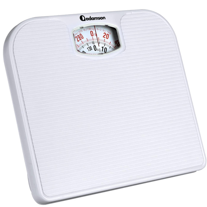 Adamson A21 Analog Scales for Body Weight - Up to 300 LB - New - Anti-Skid Rubber Surface + Large Numbers - Analog Bathroom Scale - Affordable - Durable with 20-Year Assurance