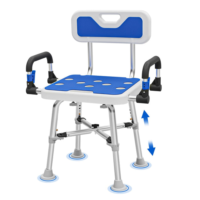 Shower Chair with Arms and Back for Seniors Elderly Handicap Disabled Or Bariatric Adults Heavy Duty 500 Lbs Adjustable Stool Bench Seat for Inside Shower Stall and Bathroom Bath Tub Chairs