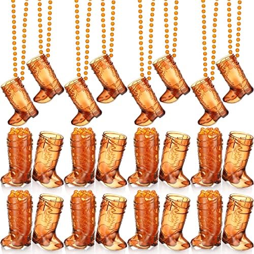 Sieral 24 Pcs Boot Shot Glasses on Beaded Necklace Plastic Cowgirl Shot Glass Cup Necklace Bride and Groom Supply for Bachelorette Carnival Party Birthday Wedding Supply (Transparent Brown)