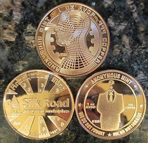 1 OZ COPPER COINS BITCOIN ROUND "COMPLETE SET OF 3" ANONYMOUS MINT COIN