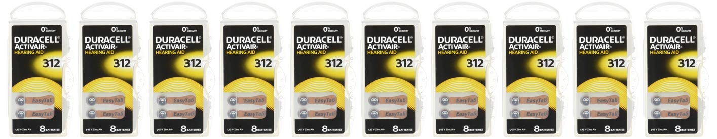 Duracell Activair Hearing Aid Batteries Size 312 (80 Batteries), Brown