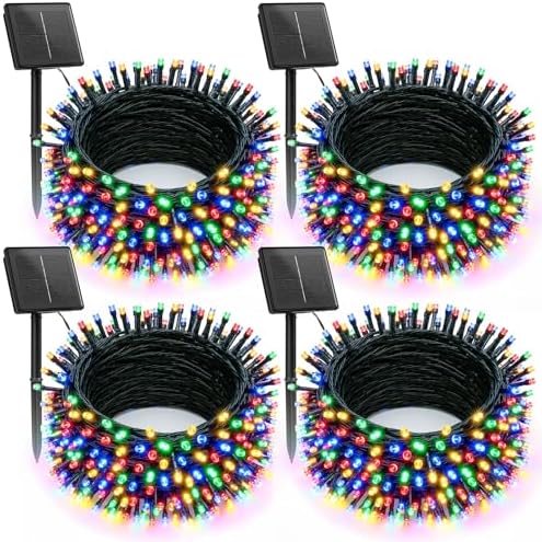 Brightown Solar Christmas Lights Outdoor, 4 Pack Total 184FT 480 LED Solar String Lights Outdoor Waterproof Green Wire with 8 Modes, Solar Fairy Light for Garden Yard Patio Party Decors, Multicolor