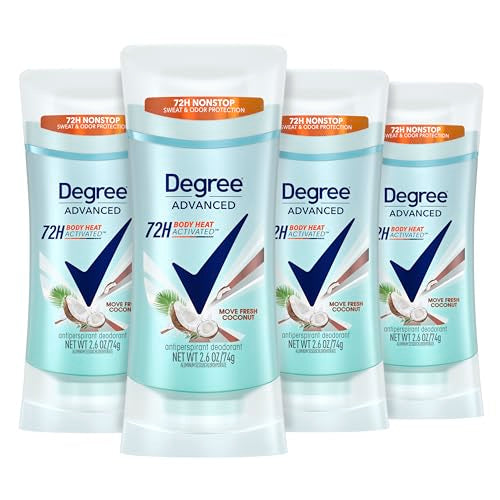 Degree Advanced Antiperspirant Deodorant Coconut & Hibiscus 4 Count 72-Hour Sweat & Odor Protection Antiperspirant for Women with MotionSense Technology 2.6 oz