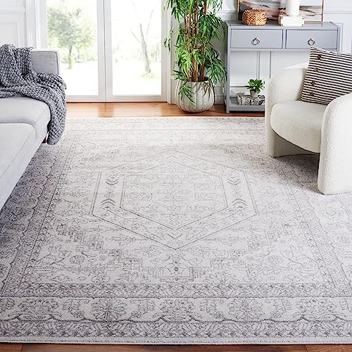 SAFAVIEH Adirondack Collection Area Rug - 8' x 10', Ivory & Silver, Oriental Medallion Design, Non-Shedding & Easy Care, Ideal for High Traffic Areas in Living Room, Bedroom (ADR108B)