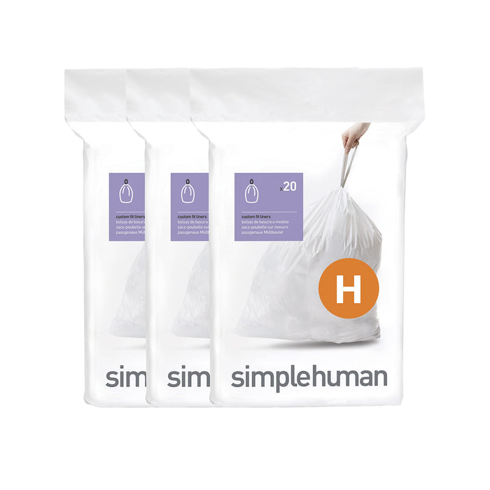 simplehuman Code H 60 Count, Genuine Custom Fit Liners, Drawstring Trash Bags in Dispenser Packs, 30-35 Liter / 8-9.2 Gallon, WhiteGET 20% OFF STOREWIDE!