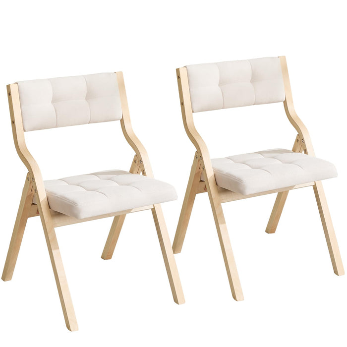 2-Pack Folding Dining Chairs with Cushion,Padded Foldable Dining Chairs,Portable Wooden Folding Chairs for Dining Rooms Kitchen Wedding and Party Indoor Beige