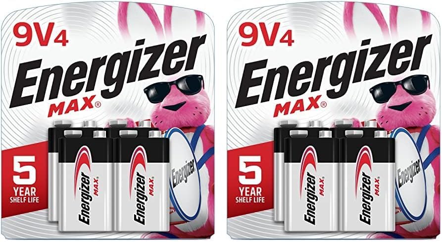 Energizer 9V Batteries, Max Premium 9 Volt Battery Alkaline, 4 Count (Pack of 2)