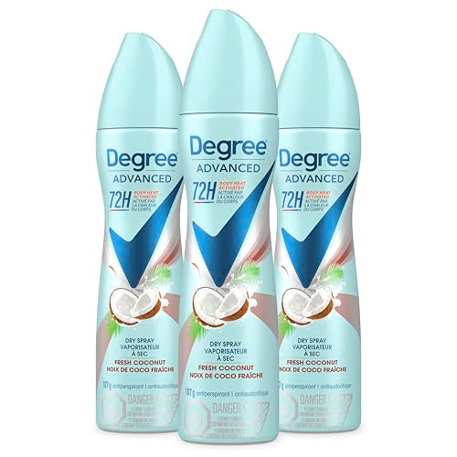 Degree Advanced Antiperspirant Deodorant Dry Spray Coconut & Hibiscus 3 count 72-Hour Sweat and Odor Protection Deodorant Spray With MotionSense Technology 3.8 oz