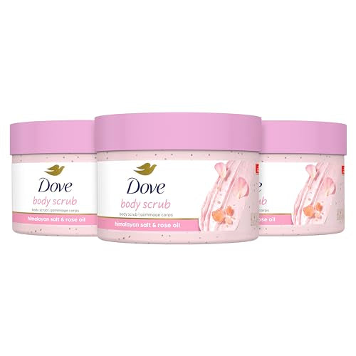 Dove Body Scrub Himalayan Salt & Rose Oil 3 Count for Visibly Silky-Smooth, Nourished Skin, with ΒΌ Moisturizing Cream, 10.5 oz
