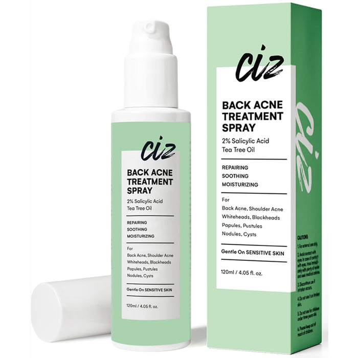 CIZ Back Acne Treatment Spray: Body Acne Treatment with 2% Salicylic Acid and Tea Tree Oil, Herbal Formula Acne Treatment For Teens, Back Acne Solution, 4.05 Ounce