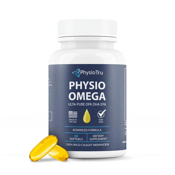 PhysioTru Physio Omega - Omega 3 Supplement with DPA, EPA, and DHA - Sustainably Sourced Fish Oil - Burpless - 60 Softgels