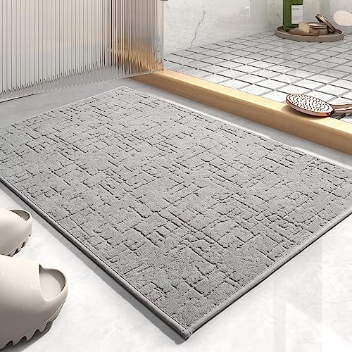 AMOAMI-Bath Mat-Absorbent Quick Dry Bathroom Floor Mats-Washable Rubber Backing Bath Mats for Bathroom Rugs Fit Under Door-Bath Rug for in Front of Sink Bathtub Shower Room, Grey 20''x32''