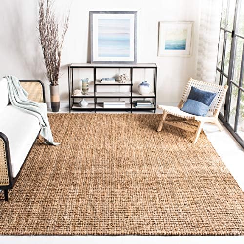 SAFAVIEH Area Rug 8x10 - Natural Fiber Collection - Large - Natural Brown, Handmade Jute, Farmhouse Style, Chunky Textured Thick Pile (NF447A)