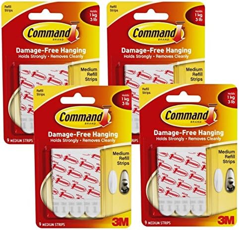 Command Medium Mounting Refill Strips, 9-Strip , Pack of 4