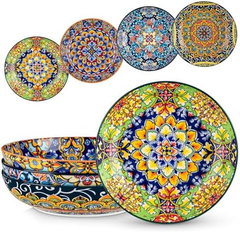 vancasso Pasta Bowls, 42 oz Ceramic Salad Bowls of 4,Large Corlorful Serving Bowls for Kitchen, Dishwasher & Microwave Safe Soup Bowls, Pasta Plates