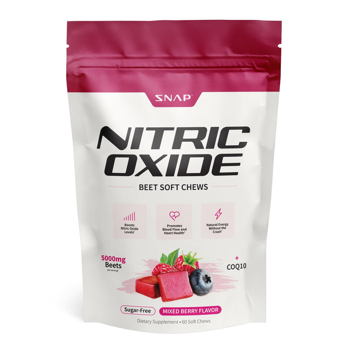 Snap Supplements USDA Organic Beet Root Powder, 3-in-1 Nitric Oxide Supplement, Support Healthy Blood Pressure and Blood Circulation, 250g (60 Servings (Pack of 1), Mixed Berry (Chews))