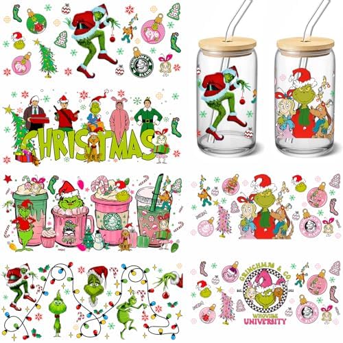 UV DTF Cup Wraps Sticker - 6 Sheets Christmas Rub on Transfers for Crafts for Glass 16 oz, UV DTF Transfer Sticker, Creative Festival Decoration