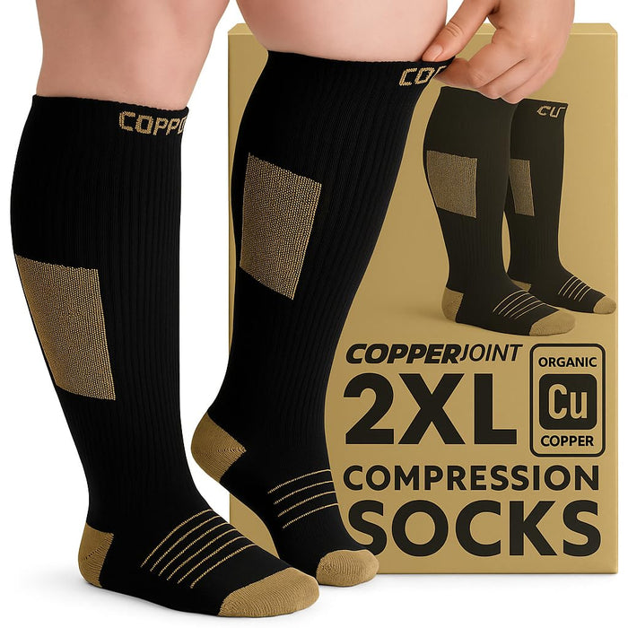 CopperJoint Copper Compression Socks Women Knee High, Easy On Wide Calf-Compression Socks Men for Circulation, for Women & Nurses, Support Sock, Running, Basketball, Travel, Sports - 2X-Large