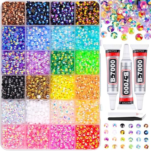 6600Pcs Resin Jelly Rhinestones with Tweezers for Crafting, Mixed-Color 5mm Flatback Gems, Bedazzling Crystal with 3Pcs 10ml B7000 Jewelry Glue for DIY Crafts Clothing Tumblers Shoes Nail Art