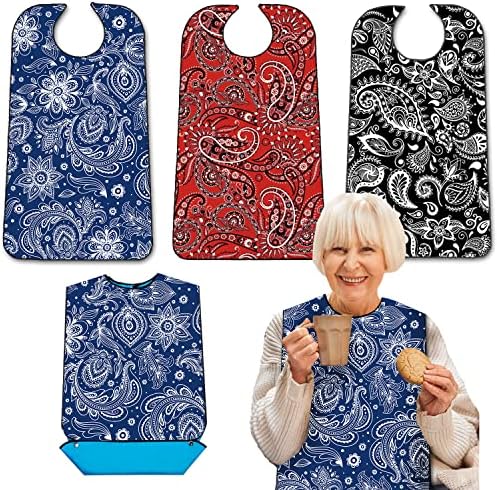 Adult Bibs with Crumb Catcher, Washable and Adjustable Adult Bibs for Women Men Elderly Seniors