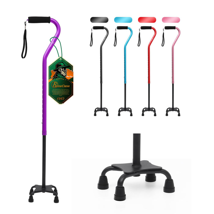 BeneCane Quad Cane Adjustable Walking Cane with Offset Soft Cushioned Handle for Men & Women Lightweight Comfortable with 4-Pronged feet for Extra Stability(Purple)