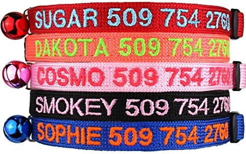 GoTags Personalized Cat Collars with Breakaway Safety Release Buckle, Custom Embroidered Cat Collar with Pet Name and Phone Number, Adjustable Nylon ID Collar with Bell for Cat or Kitten (Pack of 1)