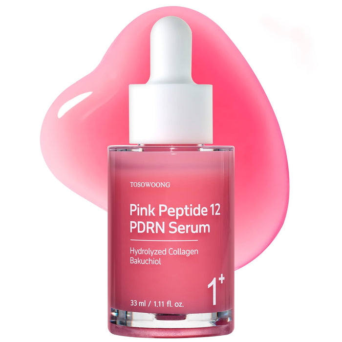 TOSOWOONG Pink Peptide 12 PDRN Serum With Salmon DNA PDRN 10,320ppm, 12 Peptides, Niacinamide, Skin glow, Hydrating, Moisturizing, Firming, Uneven Skin Tone, Korean Skincare, 33ml, 1.11 fl.oz.
