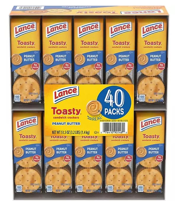 Lance Toasty Peanut Butter Sandwich Crackers, 1.29 oz., 40 pack