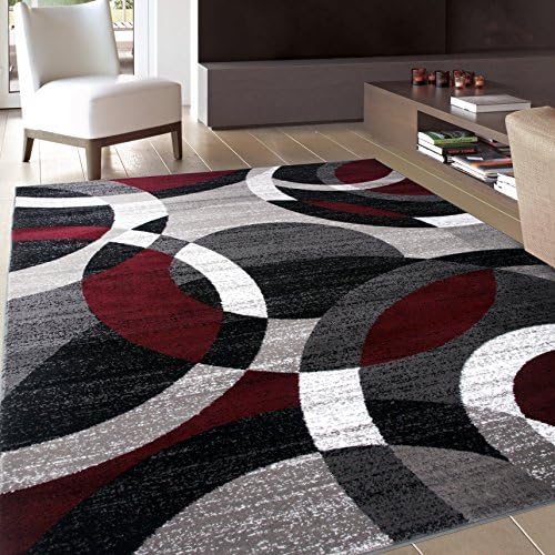 Rugshop Red Modern Geometric Indoor Large Area Rug, Overlapping Circle Pattern, Fade Resistant, Non-Shedding, for Living Room, Dining Room and Family Room, 7'10" x 10'2"